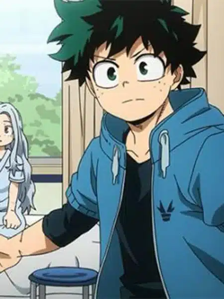 Izuku Midoriya con la giacca azzurra in My Hero Academia