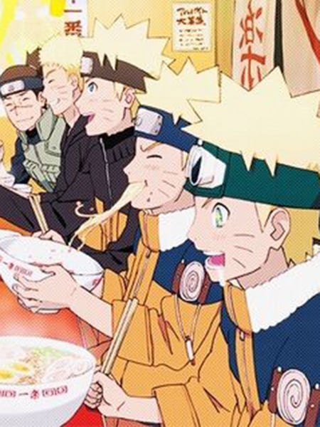 Naruto Uzumaki con Ramen nella serie Naruto Shippuden