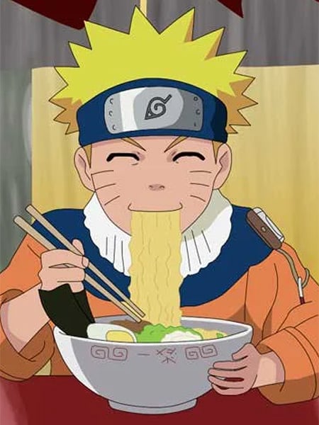 Naruto Uzumaki con Ramen nella serie Naruto Shippuden