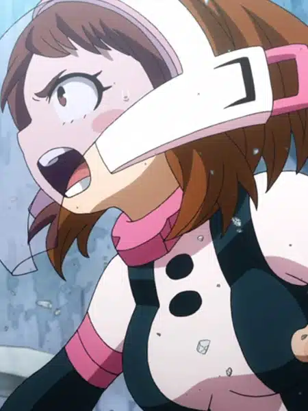 Ochaco Uraraka mentre usa Zero Gravity in My Hero Academia