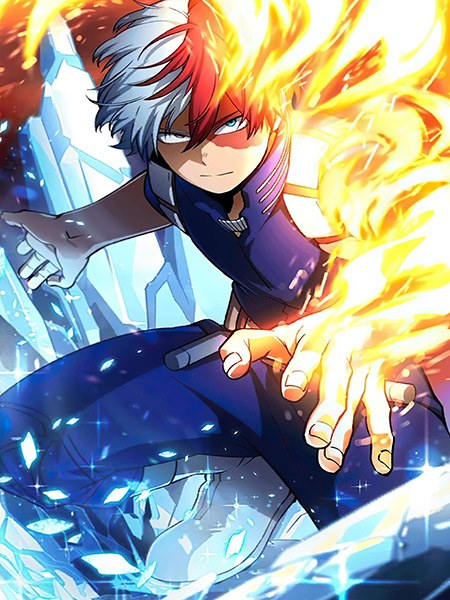 Shoto Todoroki usa ghiaccio e fuoco in My Hero Academia