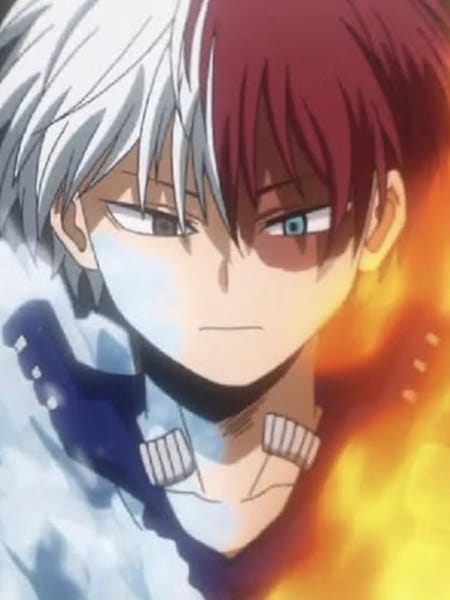 Primo piano di Shoto Todoroki in My Hero Academia