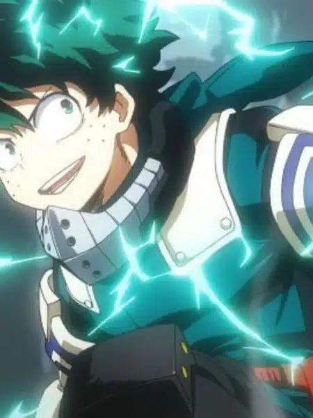 Izuku Midoriya circondato dall'energia del One For All