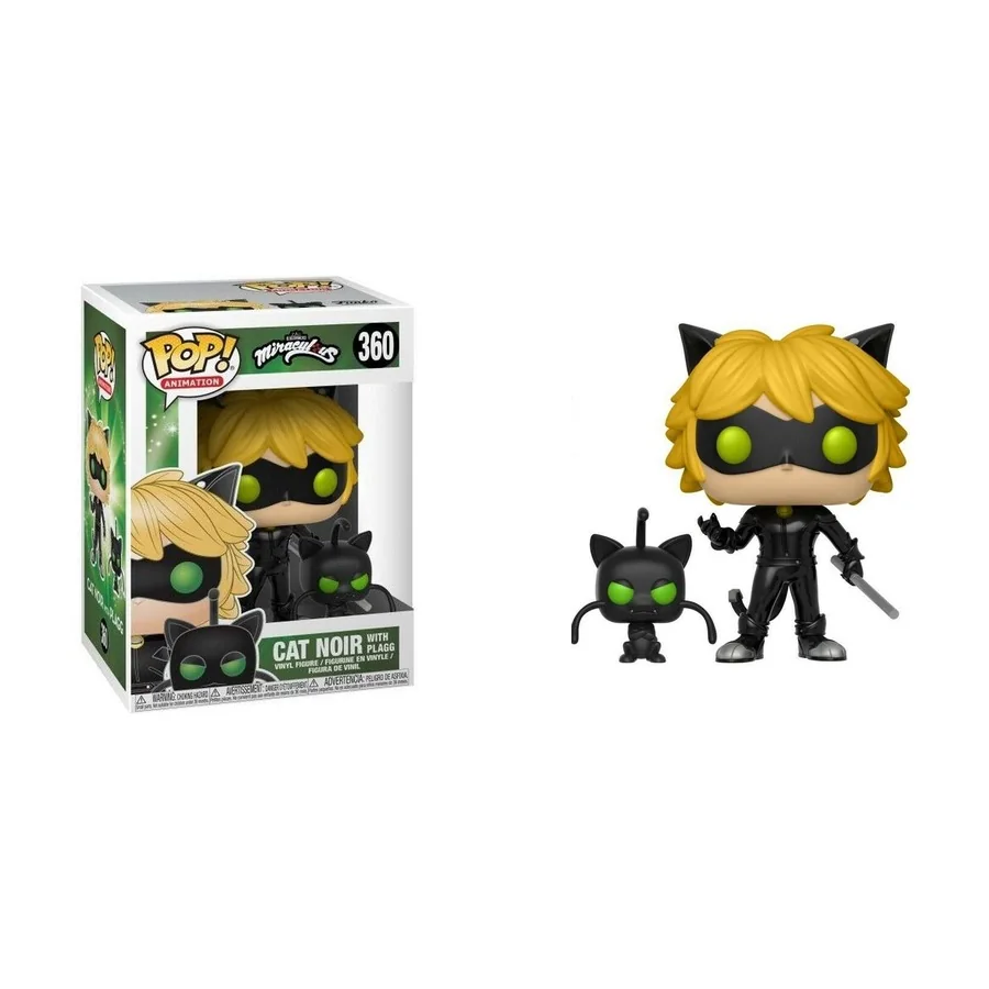 Funko Pop Miraculous Cat Noir con Plagg numero 360, scatola e figurina