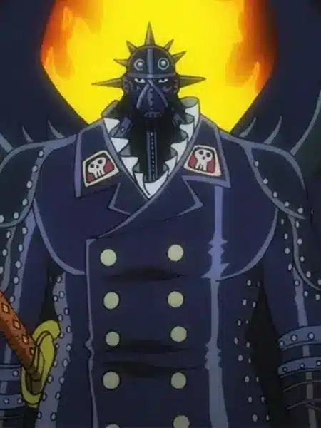 King con maschera e uniforme scura in One Piece
