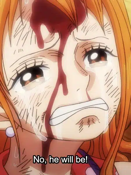 Nami ferita e in lacrime in una scena dell'anime One Piece