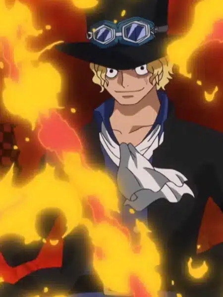 Sabo circondato dalle fiamme in One Piece