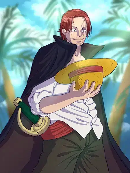 Shanks il Rosso con il cappello di paglia di Luffy