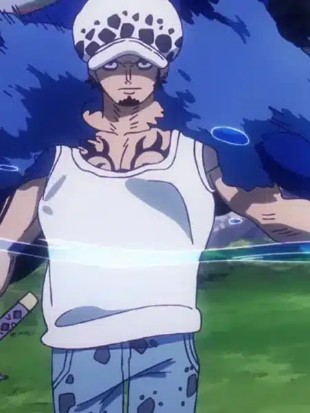 Trafalgar Law con il cappotto blu in One Piece