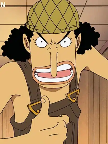 Usopp con la sua tenuta marrone in One Piece